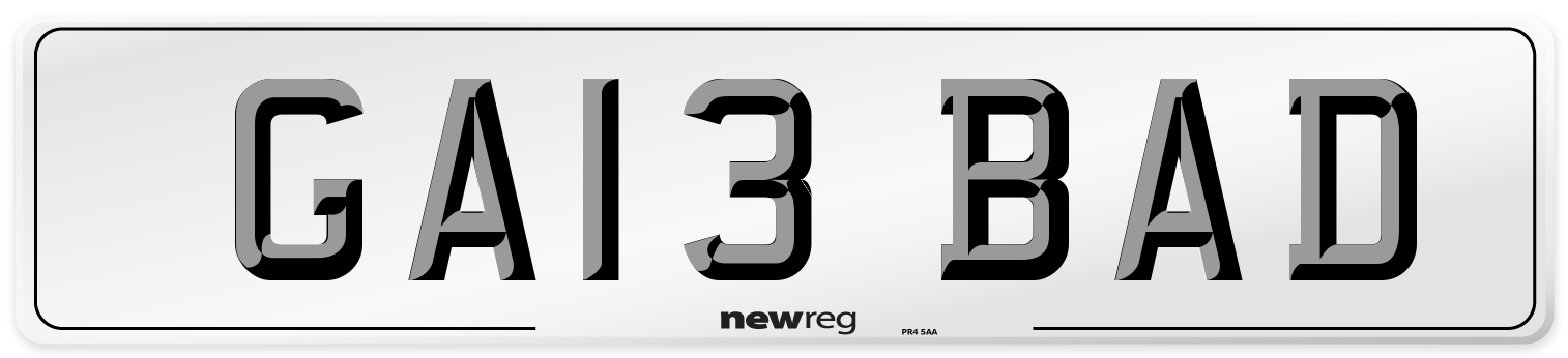 GA13 BAD Number Plate from New Reg